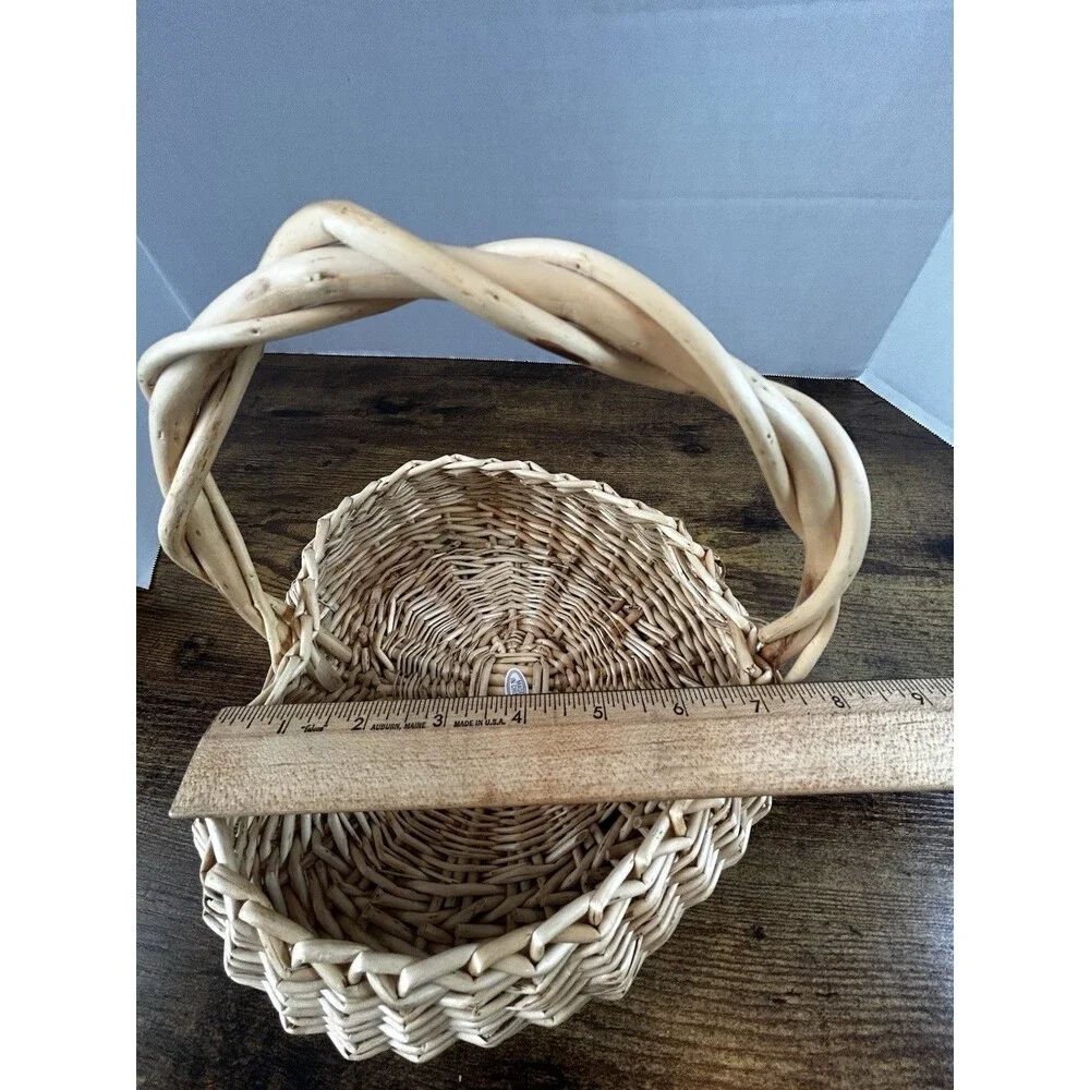 Vintage Wicker Gathering Basket Twisted Handle Rustic Farmhouse Decor Cottage
